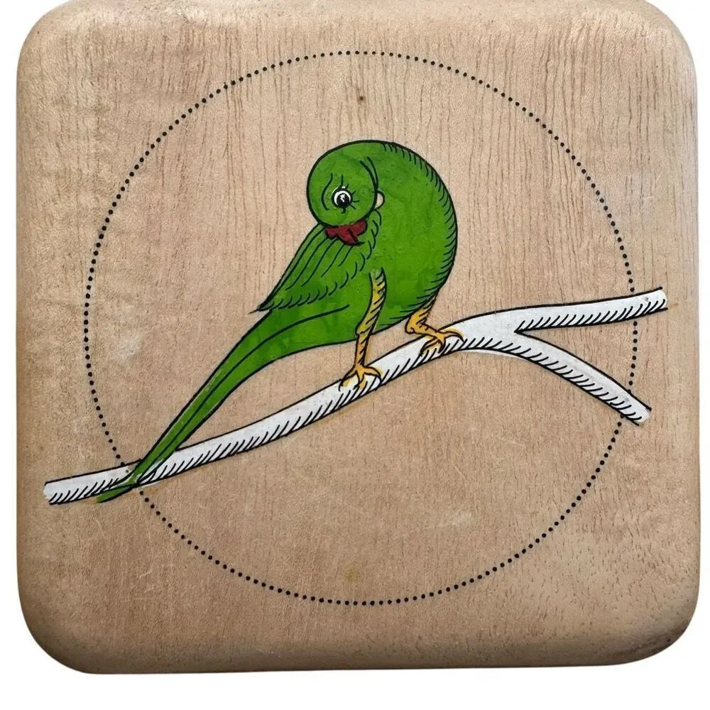 Hand Painted Folk Art Tropical Bird Wooden Coasters